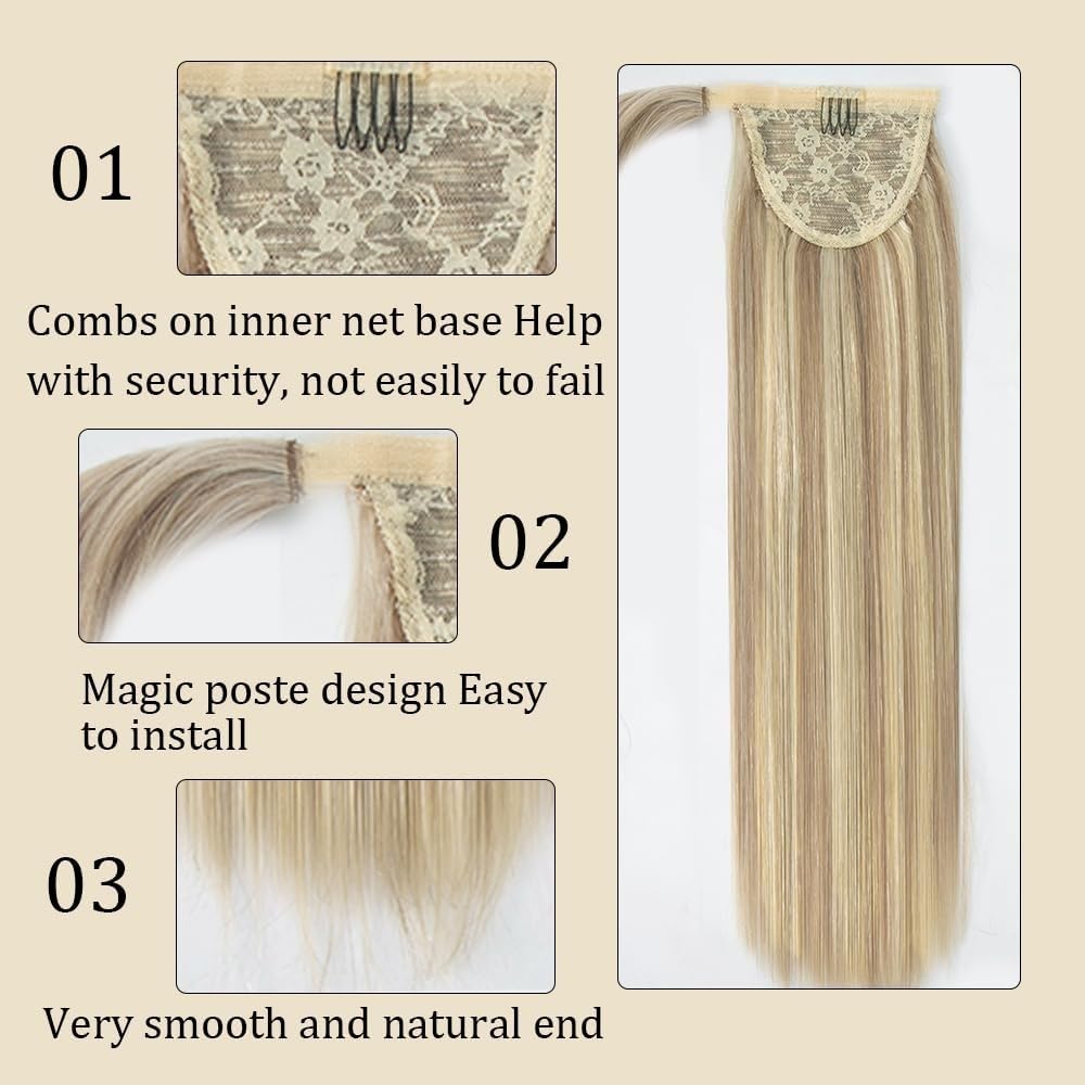 Ponytail Extensions Extensión de cola de caballo #8/613 Extensión de cabello humano envolvente alrededor de cola de caballo Extensión de cabello de cola de caballo de 10 "-26" de largo Clip recto en p