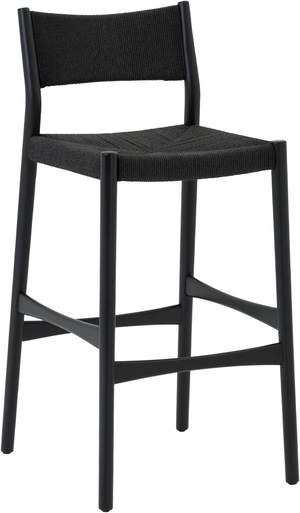 Armen LivingErie Modern Black Woven Paper Cord and Wood 26" Seat Height Bar Stool for Kitchen Island Counter