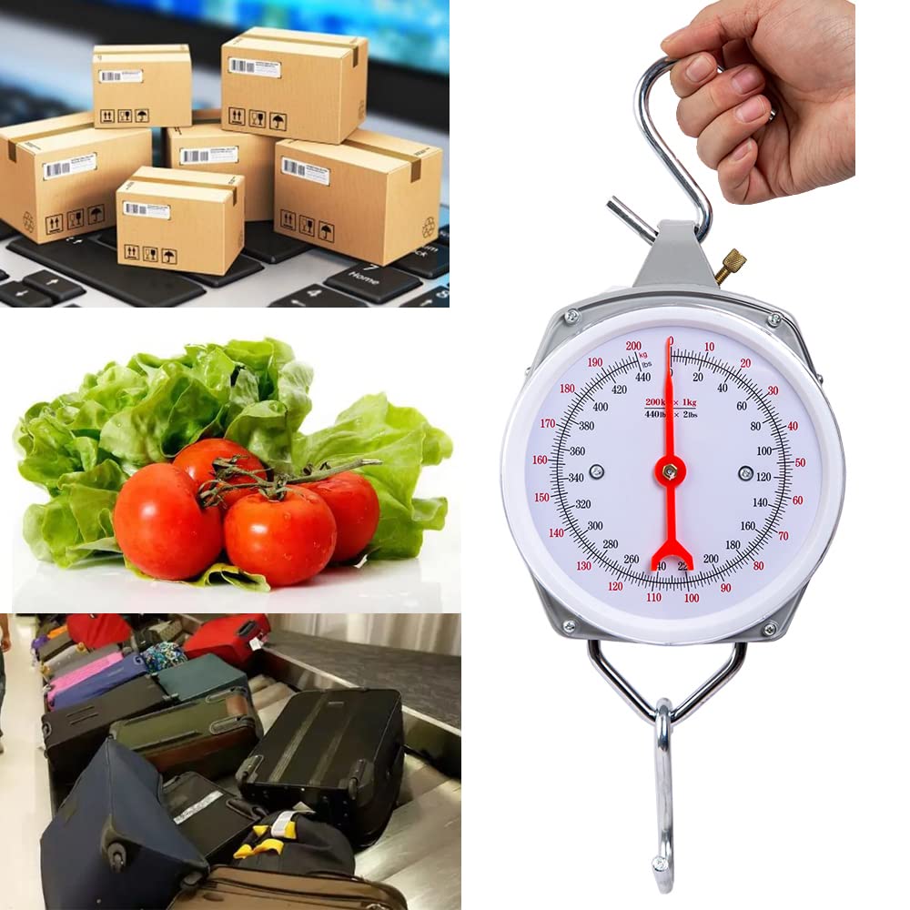 Bilancia a quadrante sospesa a molla,Bilancia da appendere industriale da 199,6 kg,Bilancia meccanica a molla per pesca in cucina,Bilancia meccanica per bagagli