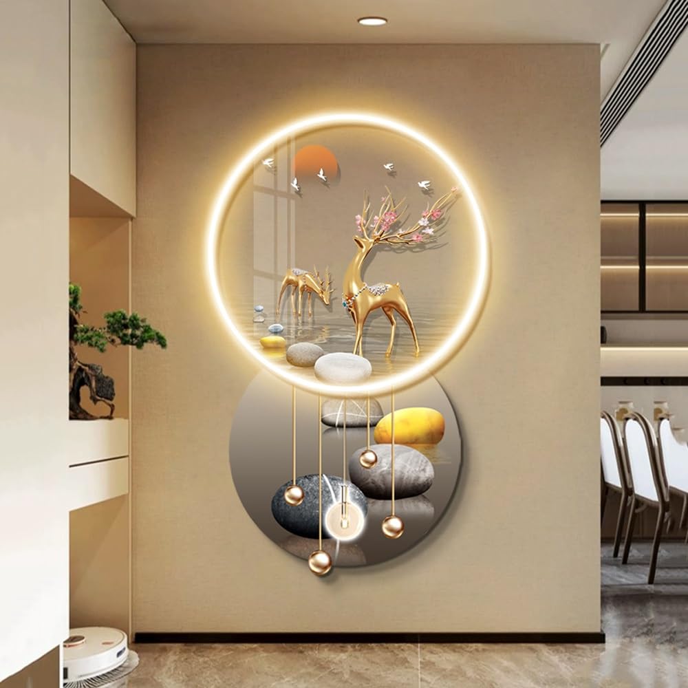 Esculturas de Pared con Fuente de alimentación enchufable, decoración de Arte de Pared LED 3D, para el hogar, Estudio, Entrada, Pasillo, Oficina (B)