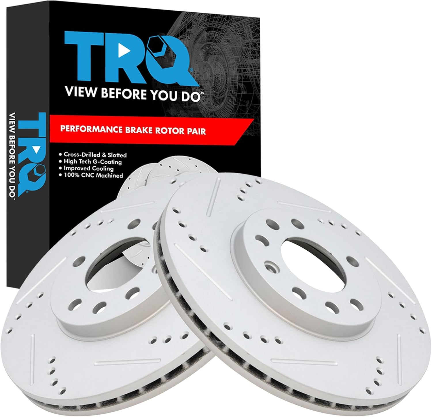 TRQ Front Performance Brake Rotor Drilled Slotted Pair Set for 9-3/9-5/900 / L100 / L200 / L300 / LS / LS1 / LS2 / LW1 / LW2 / LW200 / LW300