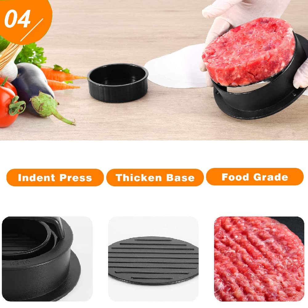 Presse à Hamburger VFANDV 3en1 - Avec 100 Papiers Antiadhésifs, Pour Burgers Maison