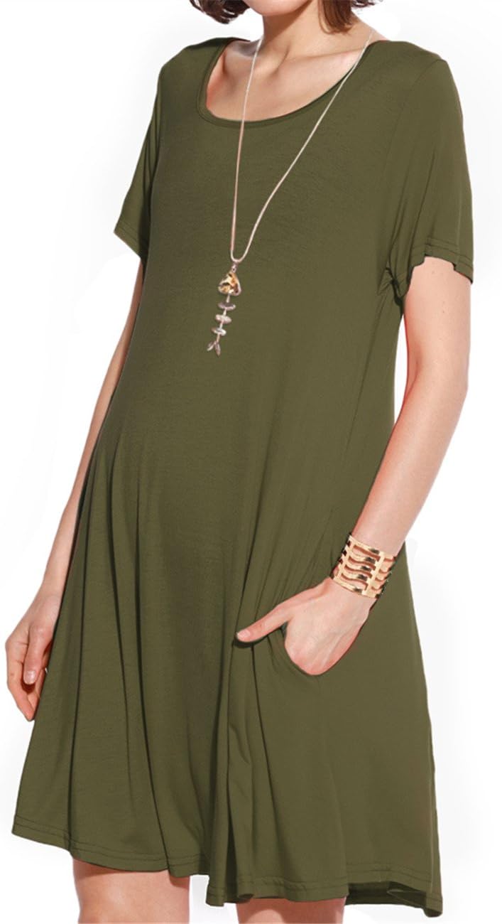 JollieLovinWomen's Pockets Short Sleeve Casual Swing Loose Dress