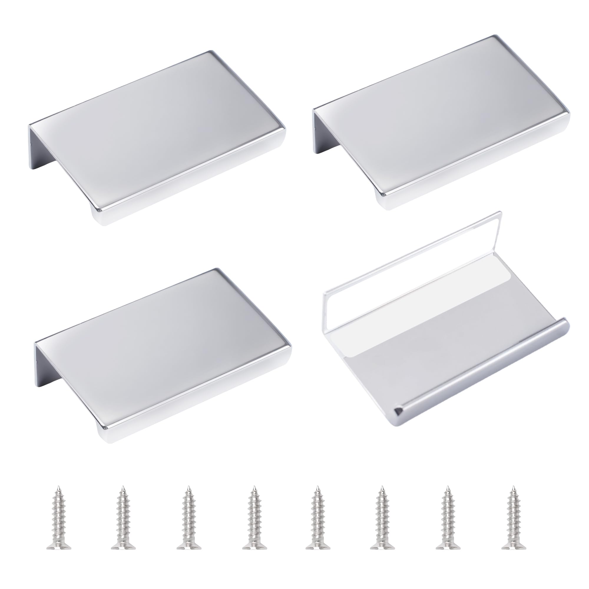 MOROBOR Mini Finger Edge Pull, 4pcs Self-Stick Invisible Handles Modern Style Handle Right Angle Aluminum Alloy Wardrobe Pulls for Cabinet Hardware Drawer,50mm/Bright Chrome