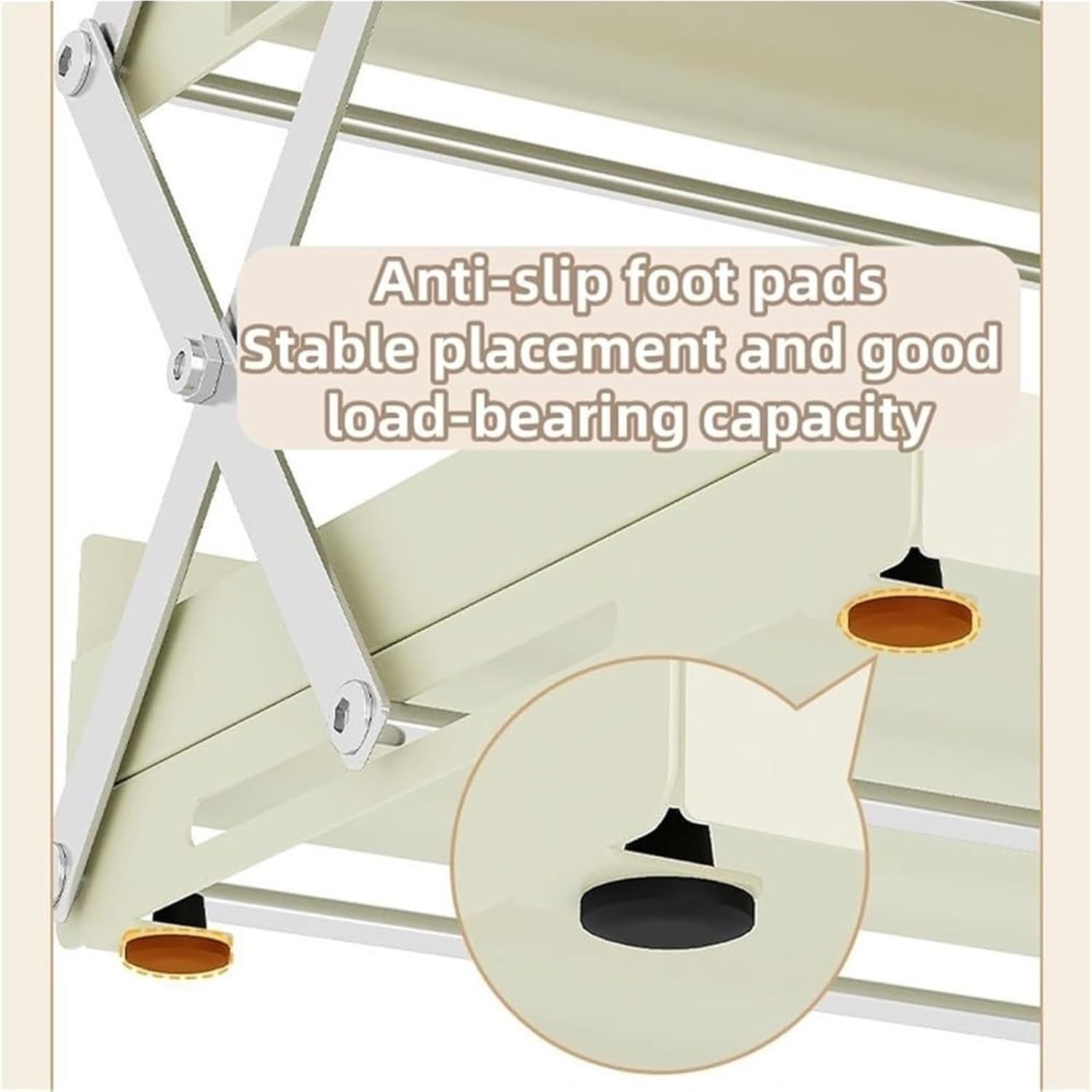 3 Layer Foldable Metal Storage Rack with Coffee Cup Holder Countertop Organizer for Kitchen, Bathroom Living Room Solid Construction(White)