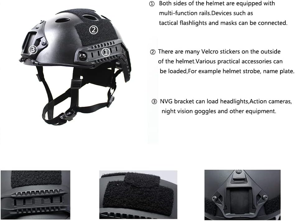 Miniatura 2 de PJ Tactical Paintball Airsoft Casco militar rápido con soporte NVG y riel de guía lateral