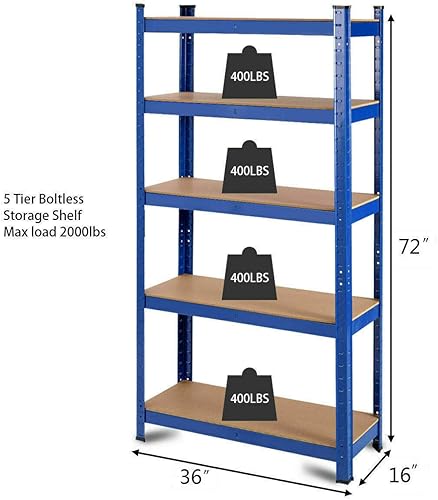 Miniatura 3 de Tangkula Estantes de almacenamiento de metal, estantes utilitarios de acero resistente de 5 niveles con estantes ajustables, montaje sin tornillos,