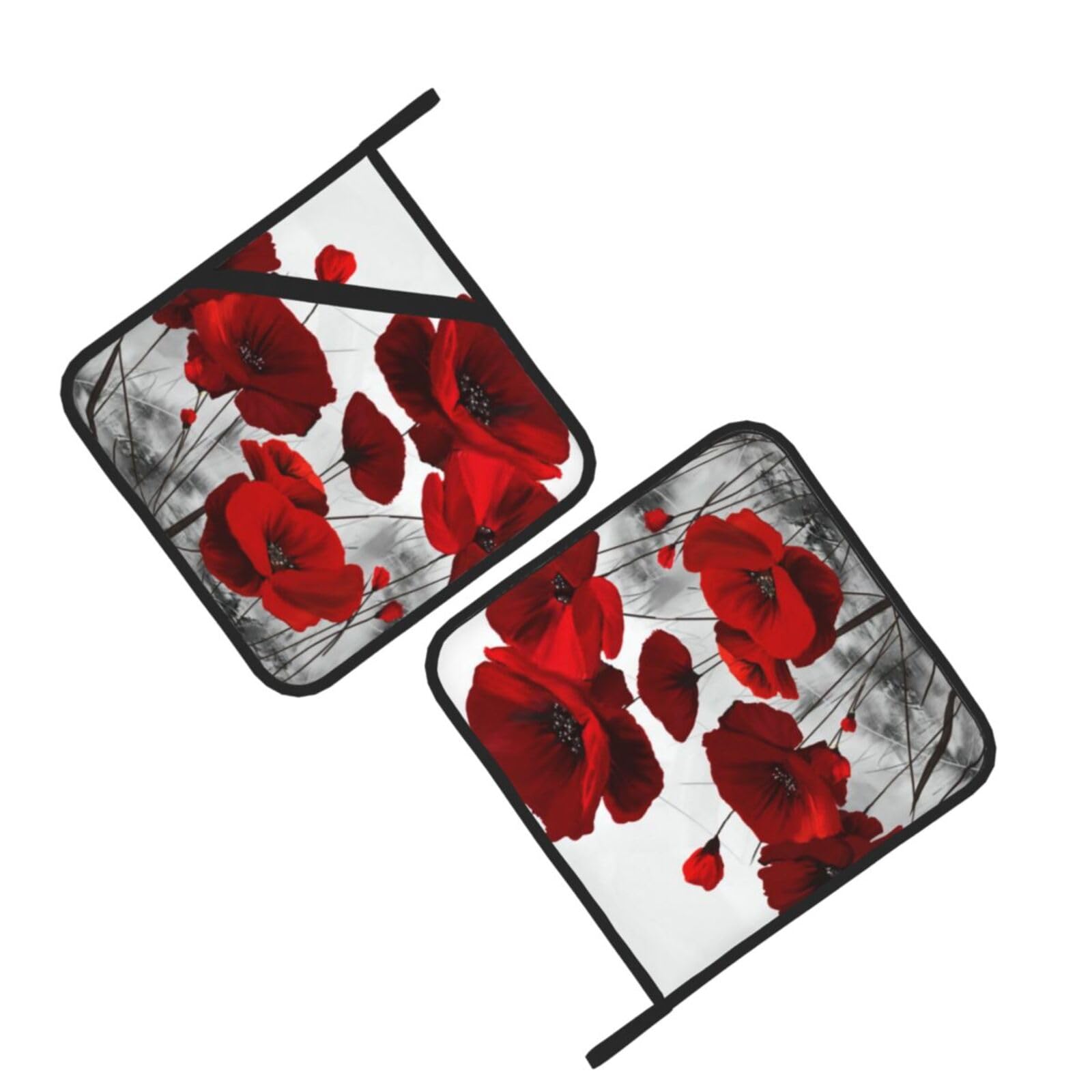 Red Poppy Flower Printed Oven Pot Holders Set of 2 Pcs Heat Resistant Kitchen Microwave Potholders for Cooking Baking Grilling