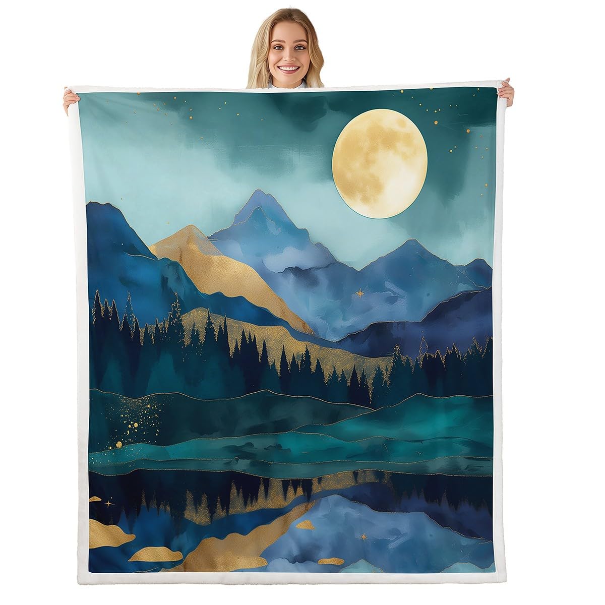 Golden Mountain Fleece Blanket Pineforest Bed Blanket 90