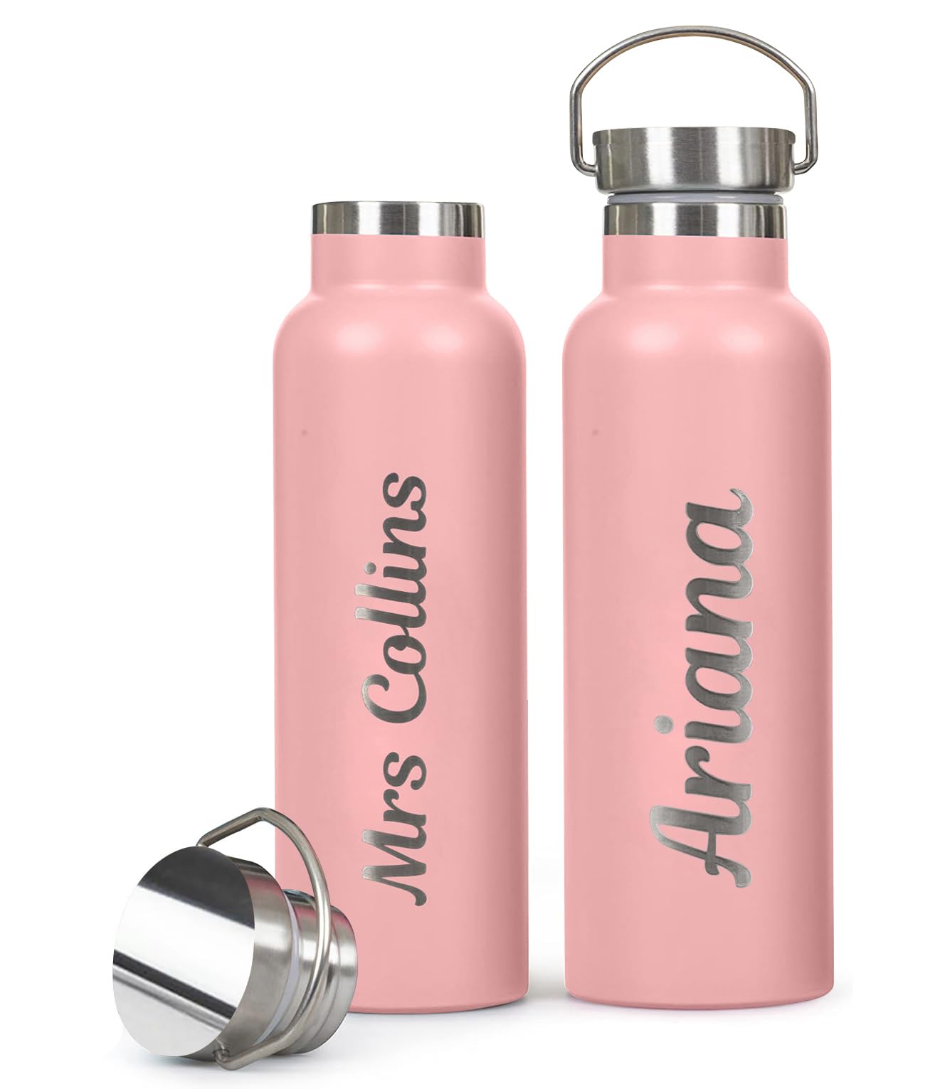 Personalised Water Bottle Stainless Steel 600ml Water Bottle, Vacuum Insulated Metal Water Bottles Pink Teacher Gift for Her
