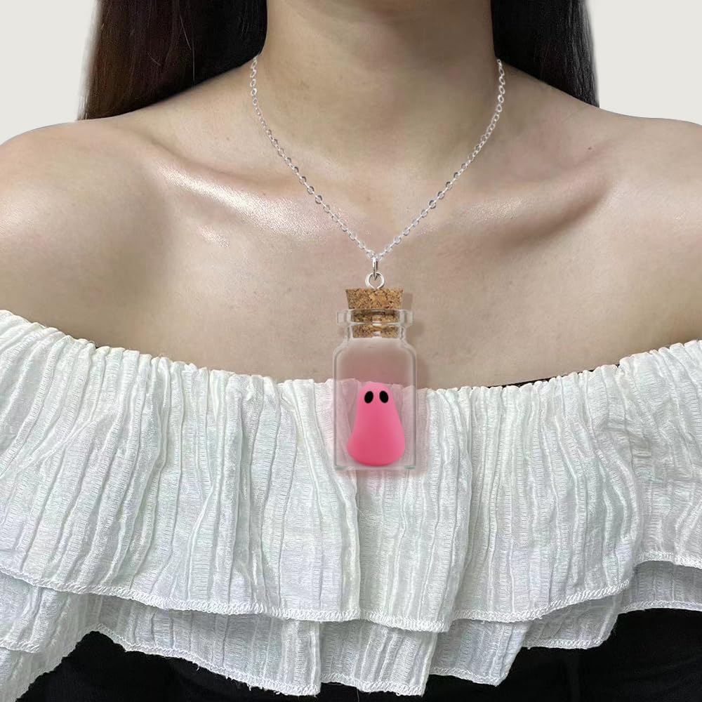 Red The Adopt A Ghost Necklace,Glow in The Dark Ghost Necklace,Ghost in A Bottle Pendant Choker Halloween Jewelry for Women - Image 6