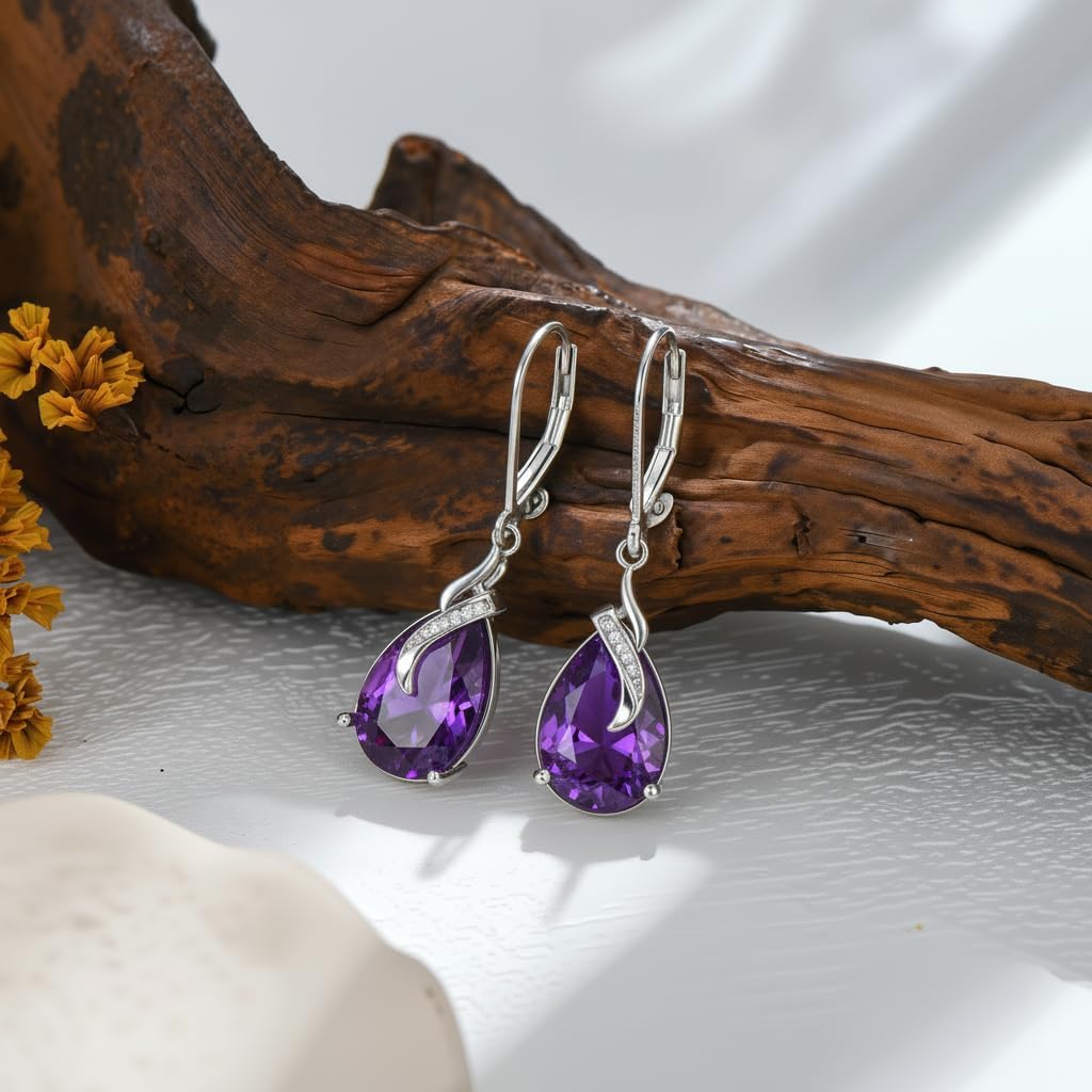 Gemstone Earrings for Women, Pear Cut Birthstone with Genuine Diamond Dangle Drops Earrings 925 Sterling Silver Diamond Jewelry Teardrops Earrings Gifts For Her