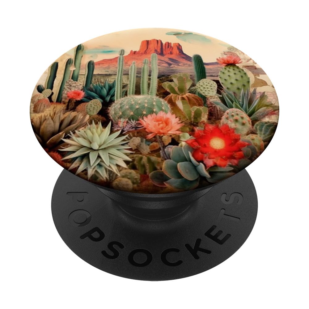 Vintage Cactus Gifts Western Desert Cactus Flower PopSockets Adhesive PopGrip