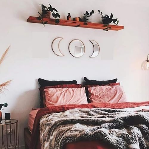 Miniatura 6 de N-B 5 piezas de espejo acrílico extraíble, estilo nórdico, espejo decorativo de madera de fase lunar, espejo de pared para decoración del hogar,