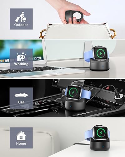 Miniatura 8 de Soporte de cargador magnético para Apple Watch, base de carga portátil para iWatch con cable de carga USB C, cargador inalámbrico rápido mejorado