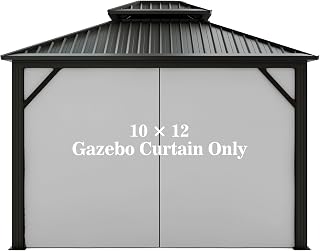 Gazebo Universal Replacement Privacy Curtain – Hugline 10' x 12' Gazebo Side Wall Outdoor Privacy Panel with Zipper (Gray)