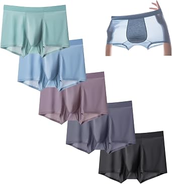Mens Boxer Briefs Breathable Ice Silk Underwear Ultra-Thin Cooling Short Leg Underpants Pack of 5