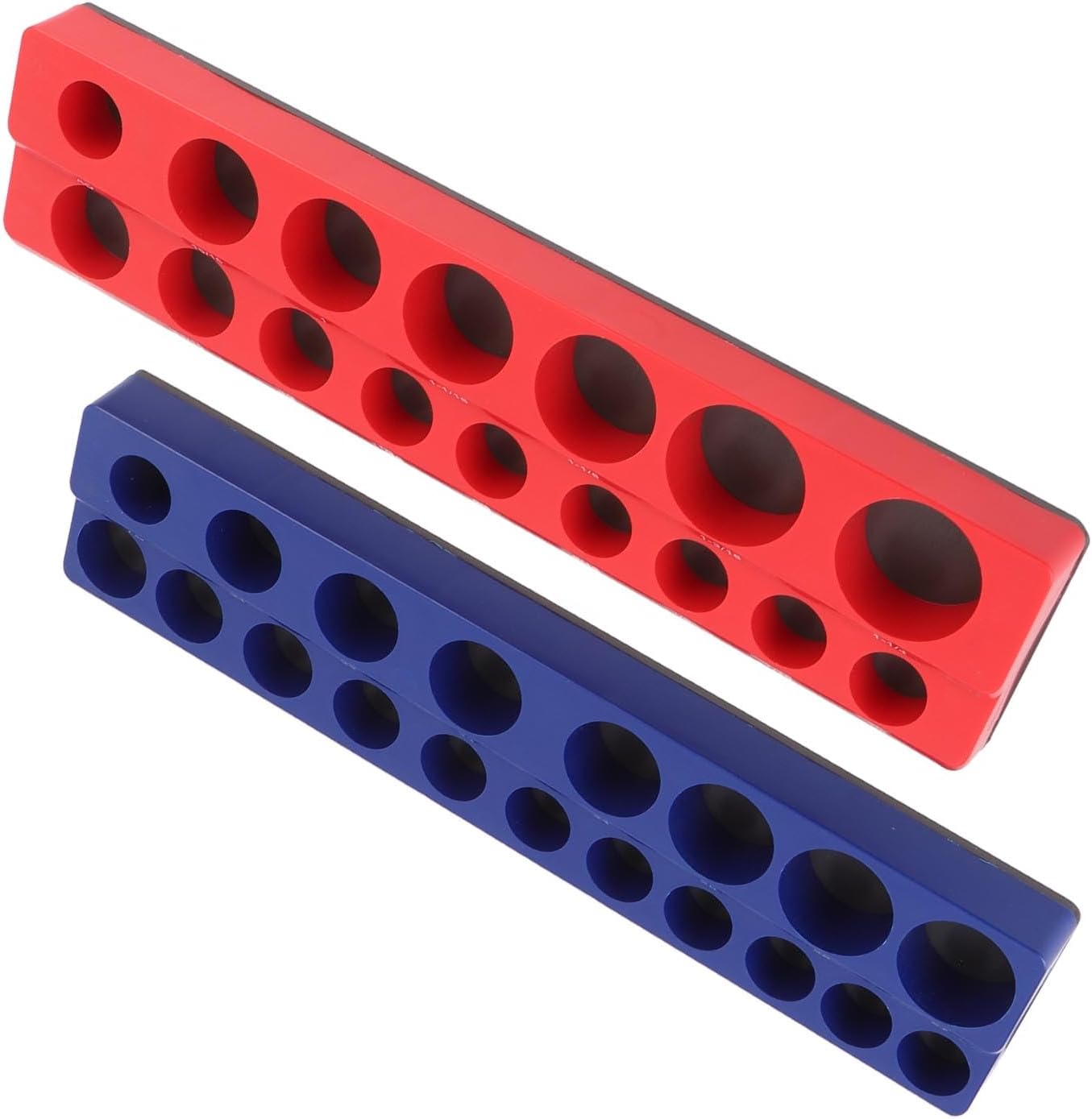 Jiawu Magnetic Socket Organizer Set 2 Piece, 1/2 Inch Drive Metric and SAE Socket Trays, Powerful Magnetic Socket Holder, Standard Socket Set Organizer for Tool Box Drawer