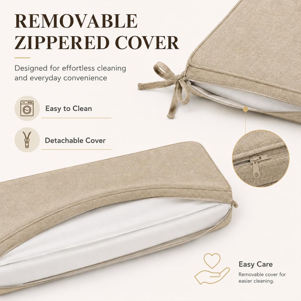 AEHO Cuscino per Panca in Lino, Schiuma 5cm Cuscino Lungo per Veranda, Pratico Cuscino Mobili Interni E Copri Seduta Divano per Soggiorno Elegante,Beige,80x40x5cm