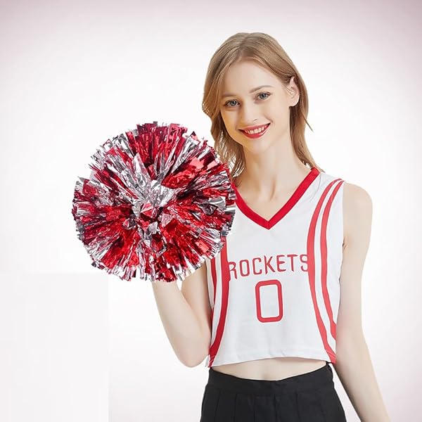 ポンポン チア 10個セット 5色 応援ポンポン ゴールド メッキテープ フィンガーリング付き チアガール 野球 運動会 スポーツ大会 ハンドフリーポンポン 体育祭 ダンス 応援 チアリーディング 応援グッズ 直径30cm - 3