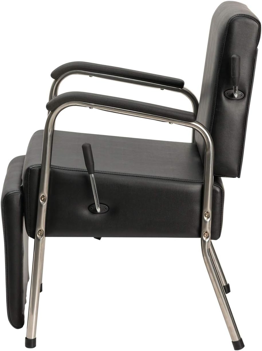 Buy-Rite Jamie Lever-Controlled Reclining Shampoo Chair with Kick-Out Leg Rest - Extra Thick Seat, Durable Chrome Arms, Heavy-Duty Salon Furniture for Professional Hair Salons - Black, OD-3427