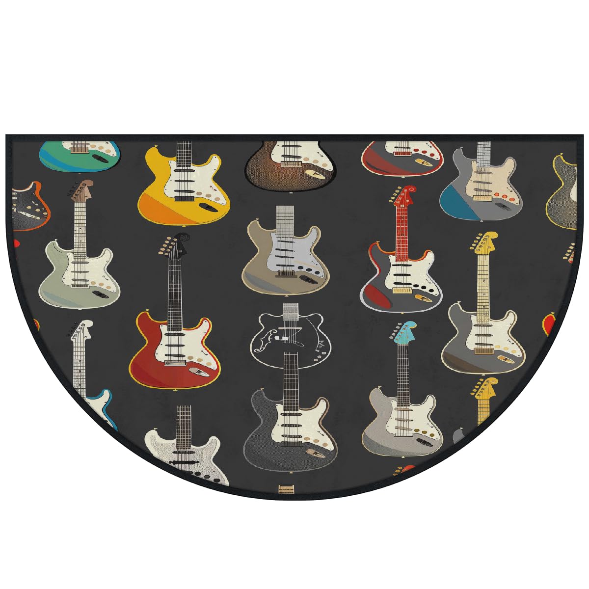 Mexpekil Paillasson demi-lune en forme de guitare pour intérieur et extérieur - Lavable - Demi cercle - Absorbant la saleté - 100 x 160 cm