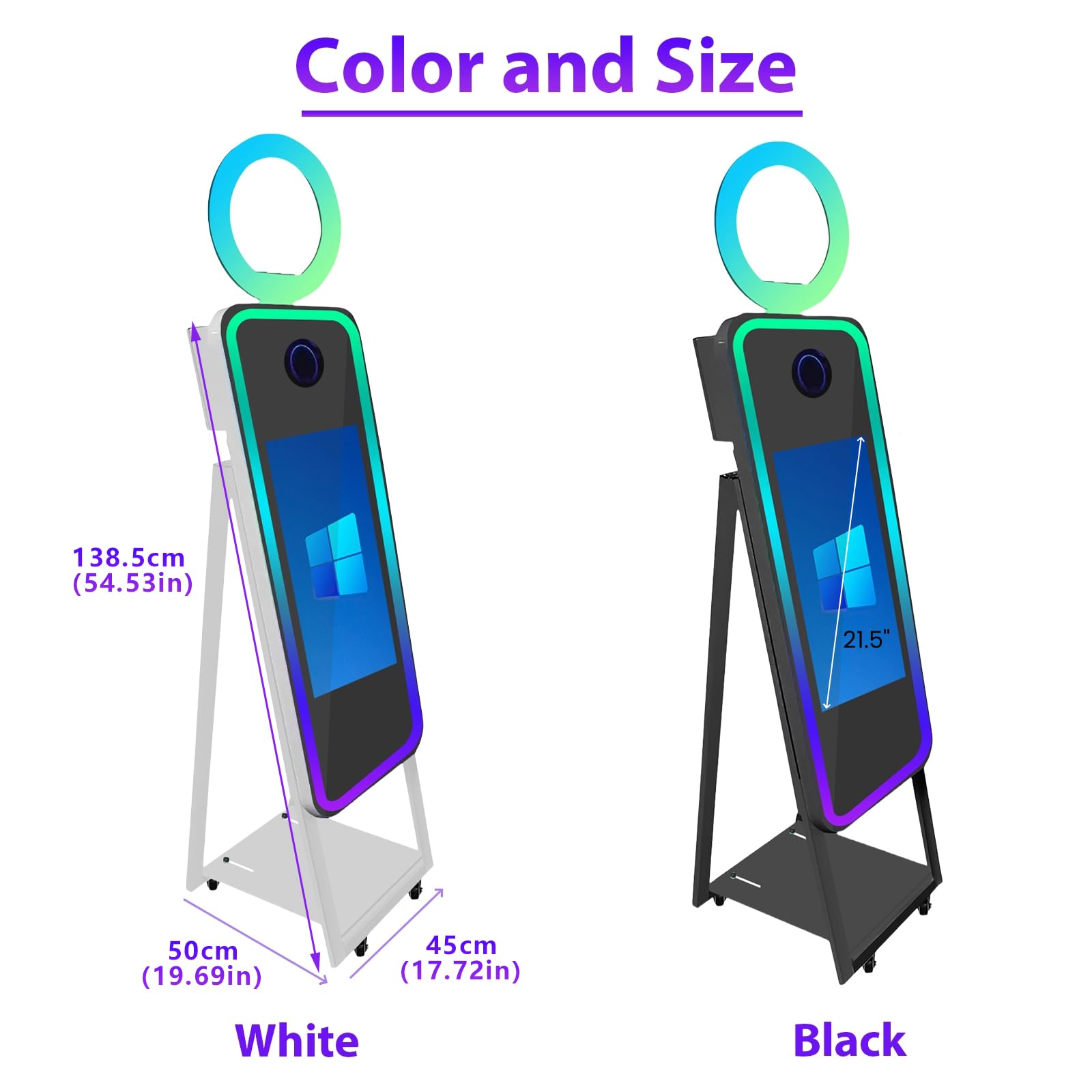 Magic Mirror - Cabina de fotos de 40 pulgadas, portátil con marco LED, mini espejo selfie integrado para eventos (negro)
