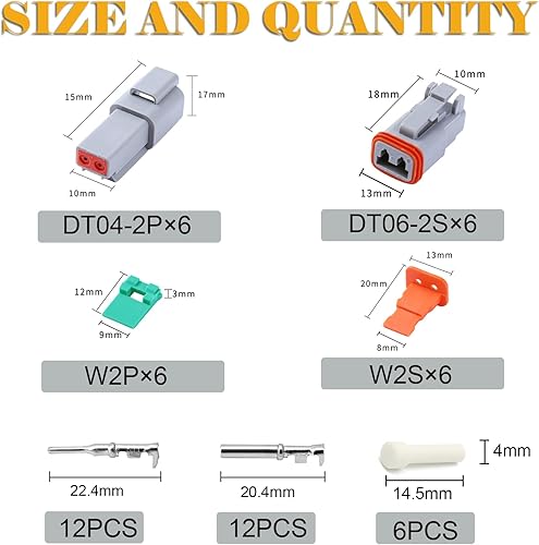 Vista 11 de Deutsch DT - Conectores de 6 pines, color gris, 6 juegos, conectores de cable eléctrico impermeables con contactos estampados y enchufe de sello