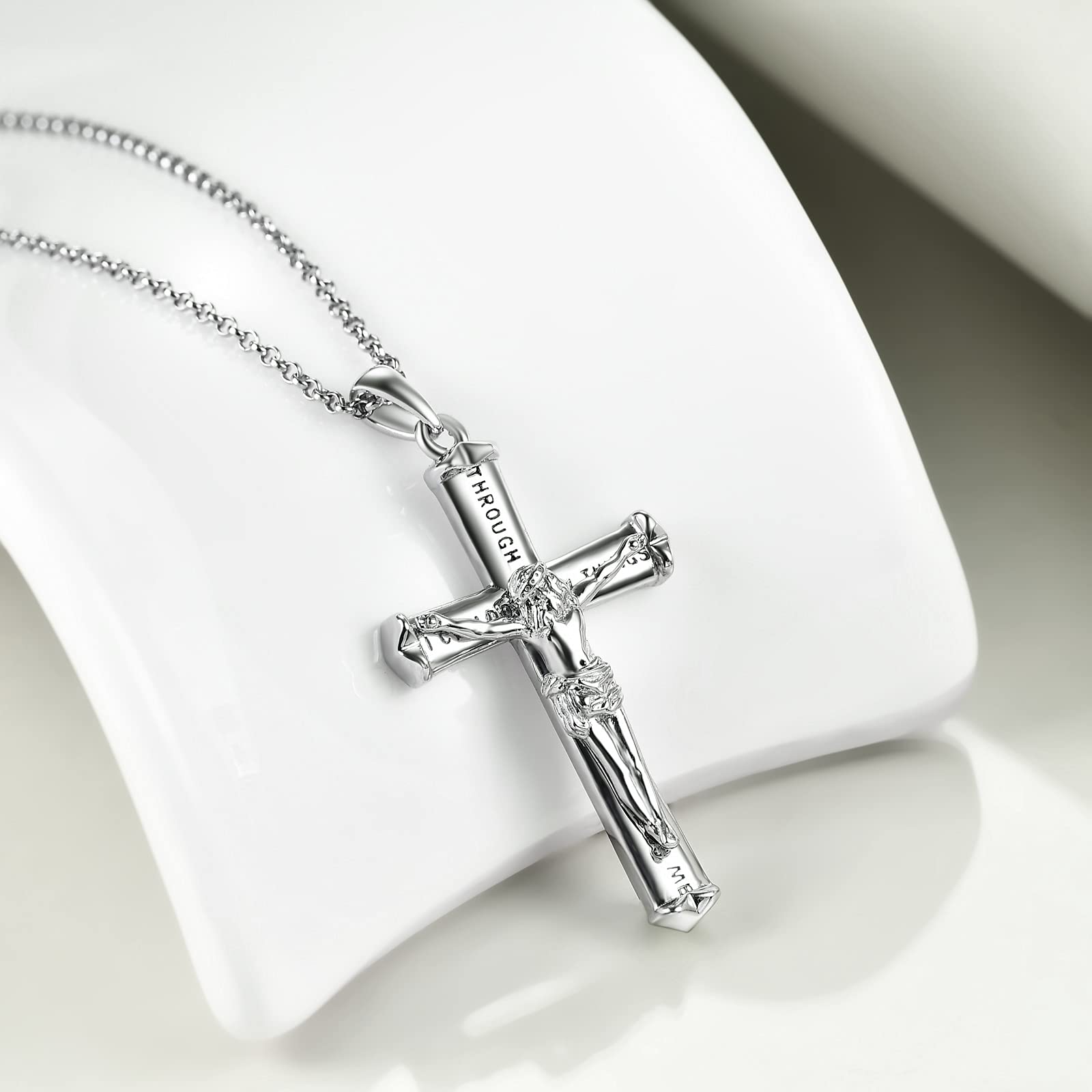 POPLYKE Collana con croce in argento Sterling 925 per donne e uomini, ciondolo a forma di crocifisso con girasole, gioiello raffinato, regalo di compleanno per donne, adolescenti, ragazze, ragazzi,