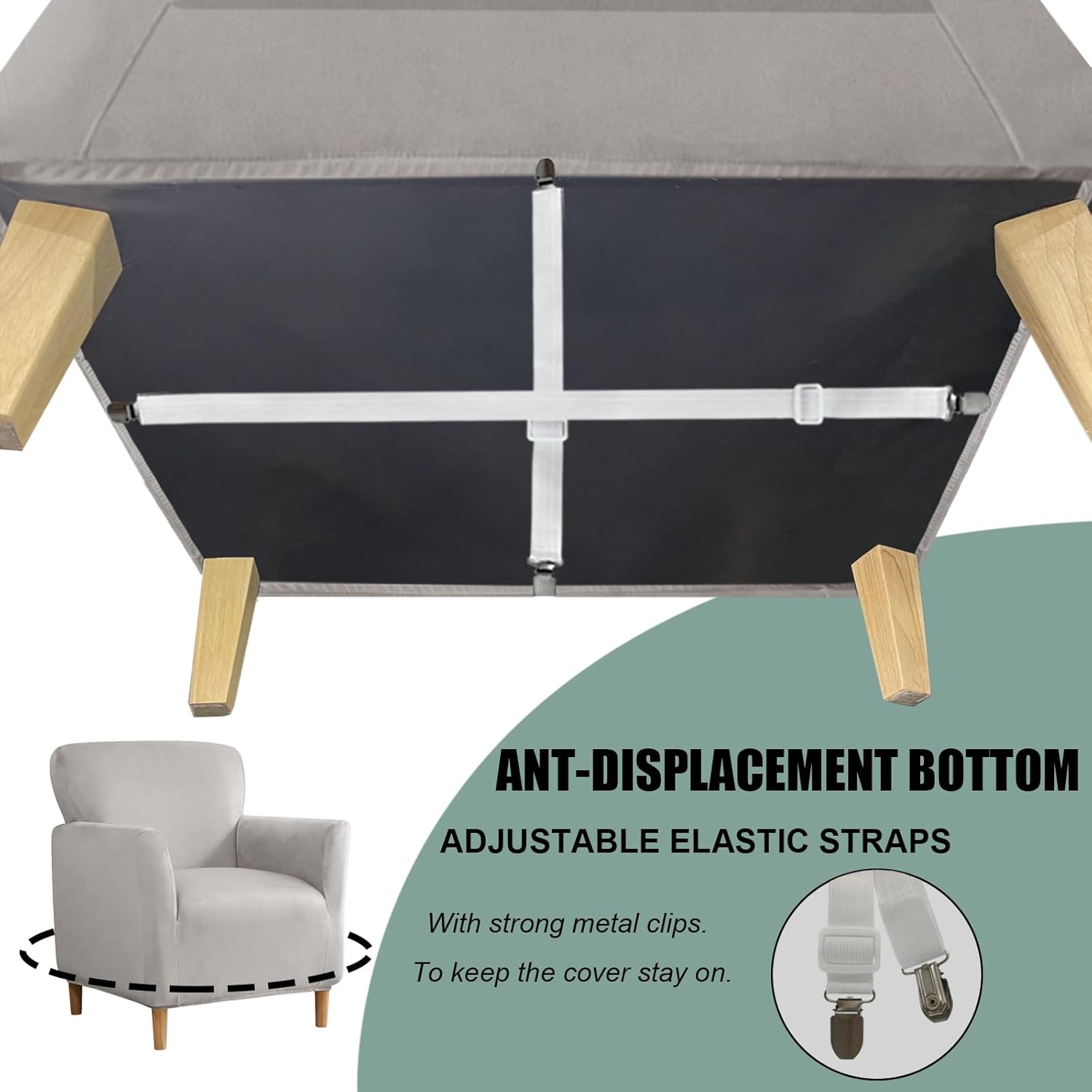 UNBBRRL Armchair and Ottoman Covers Set, Matching Accent Chair and Ottoman Slipcovers Rectangle Stretch Velvet Non-Slip for Living Room (Light Gray, Armchair+Ottoman Rectangle)