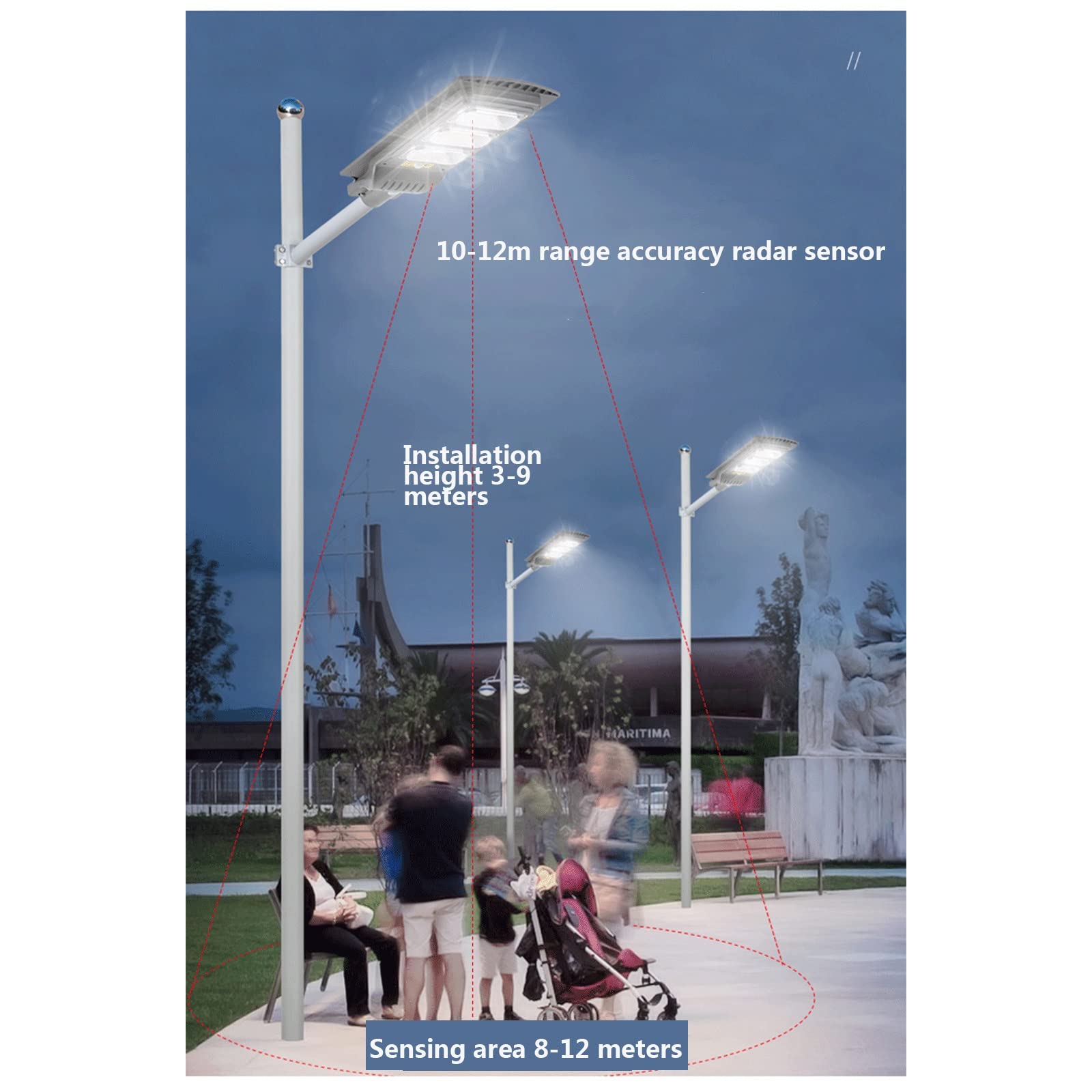 Lampa zewnętrzna LED o zmierzchu do świtu z czujnikiem ruchu, super jasna, wodoodporna lampa solarna, do parkingu, ulicy, drzwi wejściowych, podwórza (120 W)