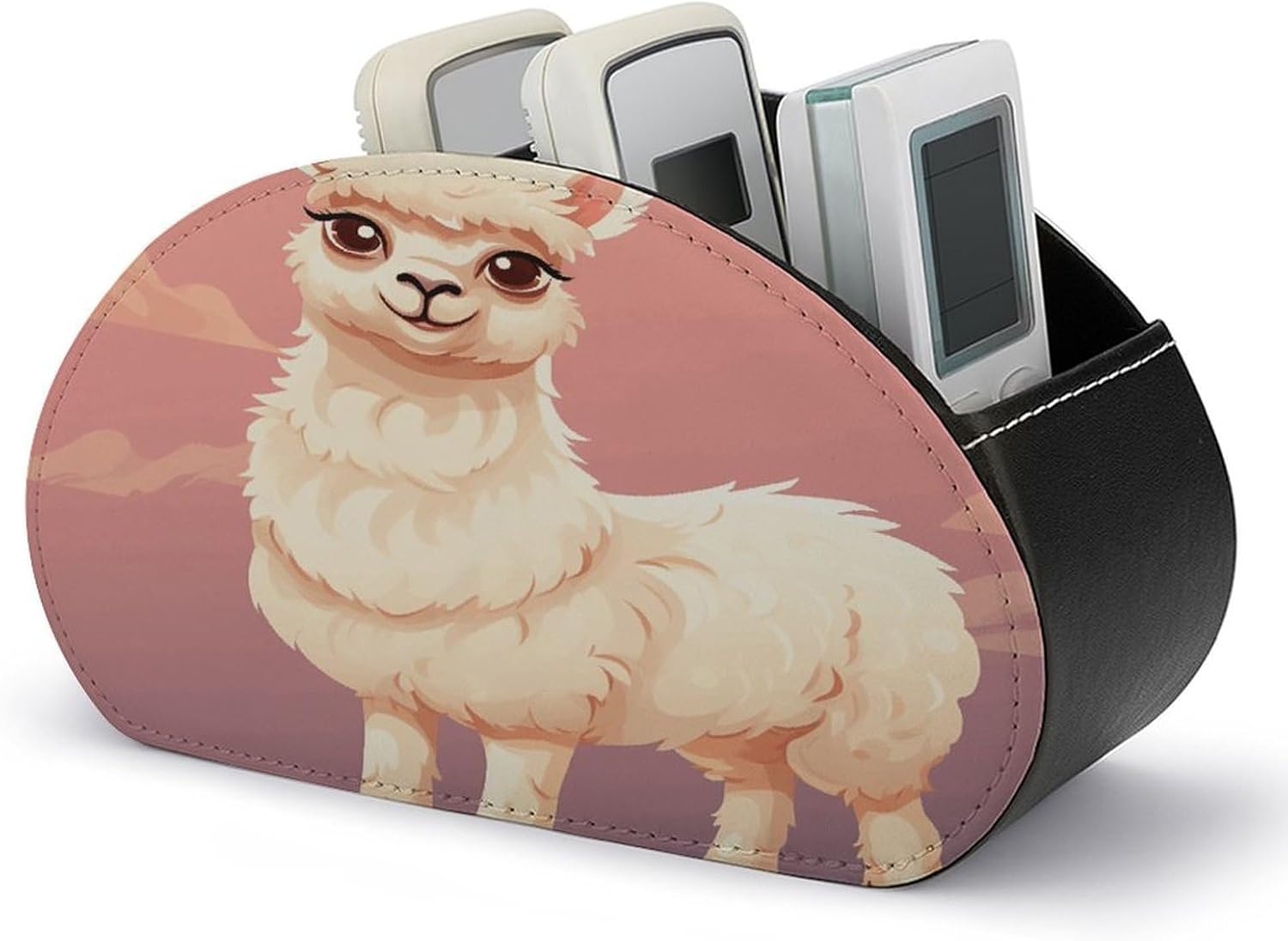 Personalized PU Leather Remote Control Holder with 5 Compartments
