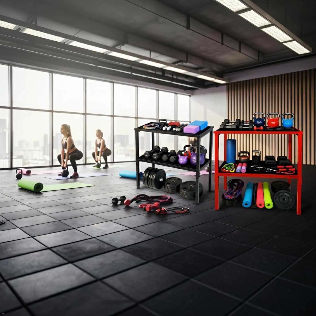 Comm Heavy Duty Adjustable Dumbbell/Kettlebell Rack Stand 800LBS | Dumbbell/Kettlebell Commercial Storage Rack for Yoga/Gym. 2-Tier 800LBS, Heavy Steel, Anti-Slip Base, 10-Min Assembly.