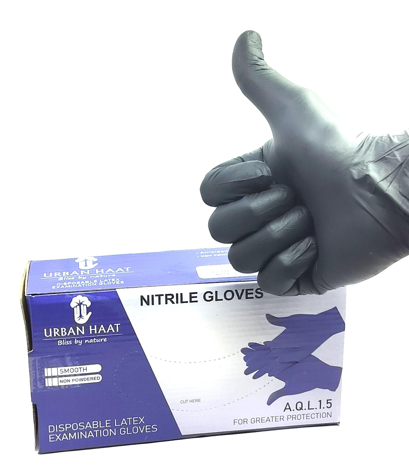 URBAN HAAT Black Nitrile Gloves, powder free Examination Hand glove,Surgical,medical and Gloves for Multi Purpose uses In Medium Size (100 Pieces)