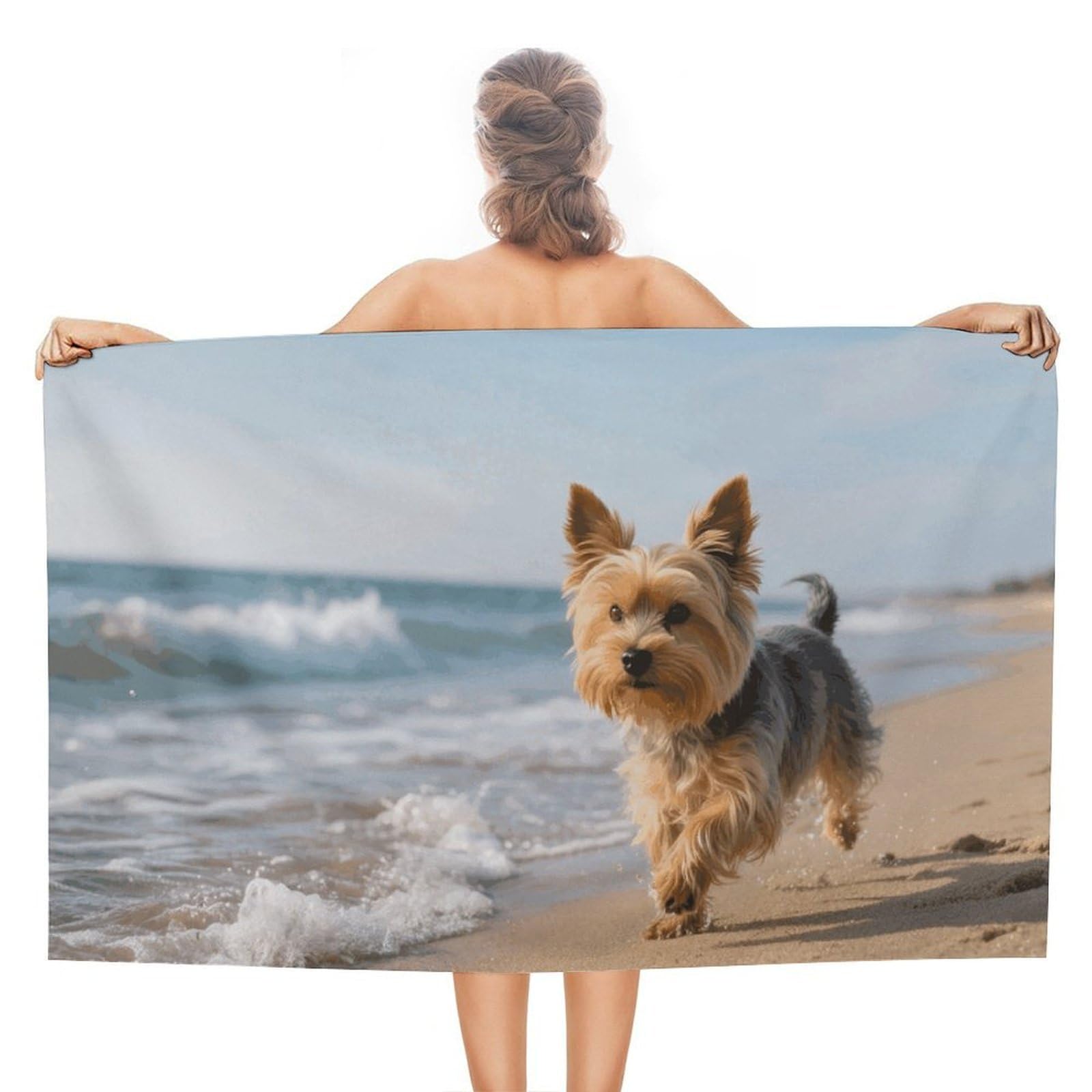Yorkshire Terrier on Beach Beach Towels Extra Large Quick Dry Absorbent