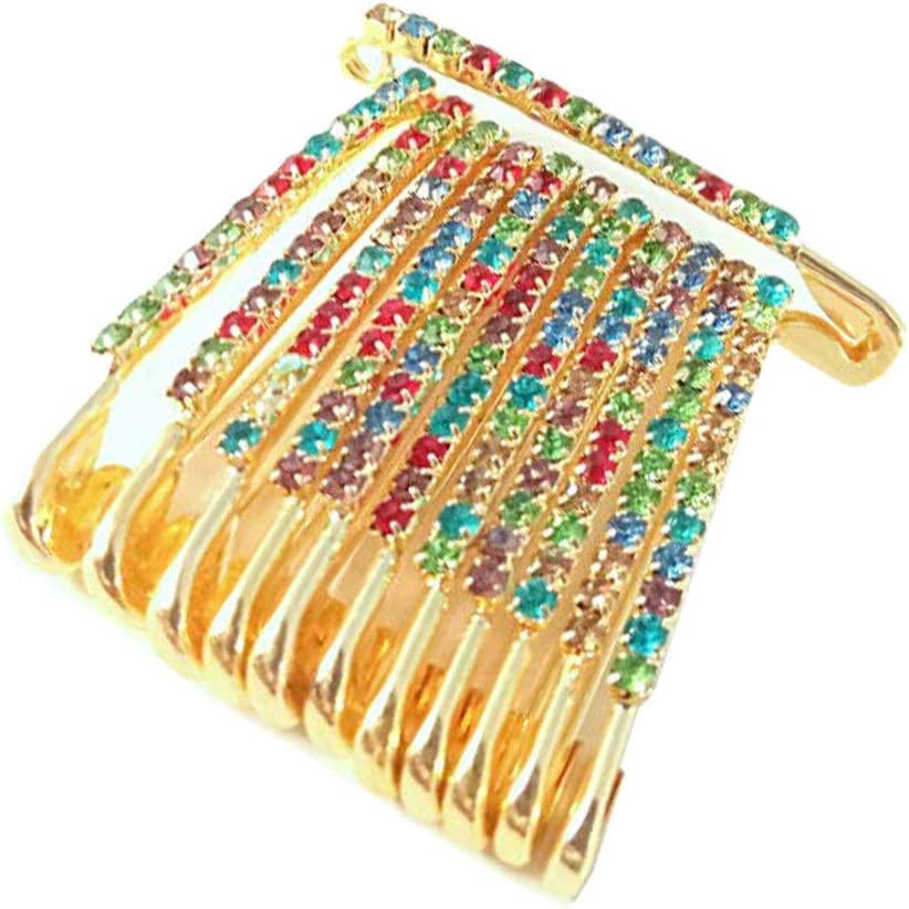 Épingles à nourrice dorées strass diamant multicolore pour broche sari - 4