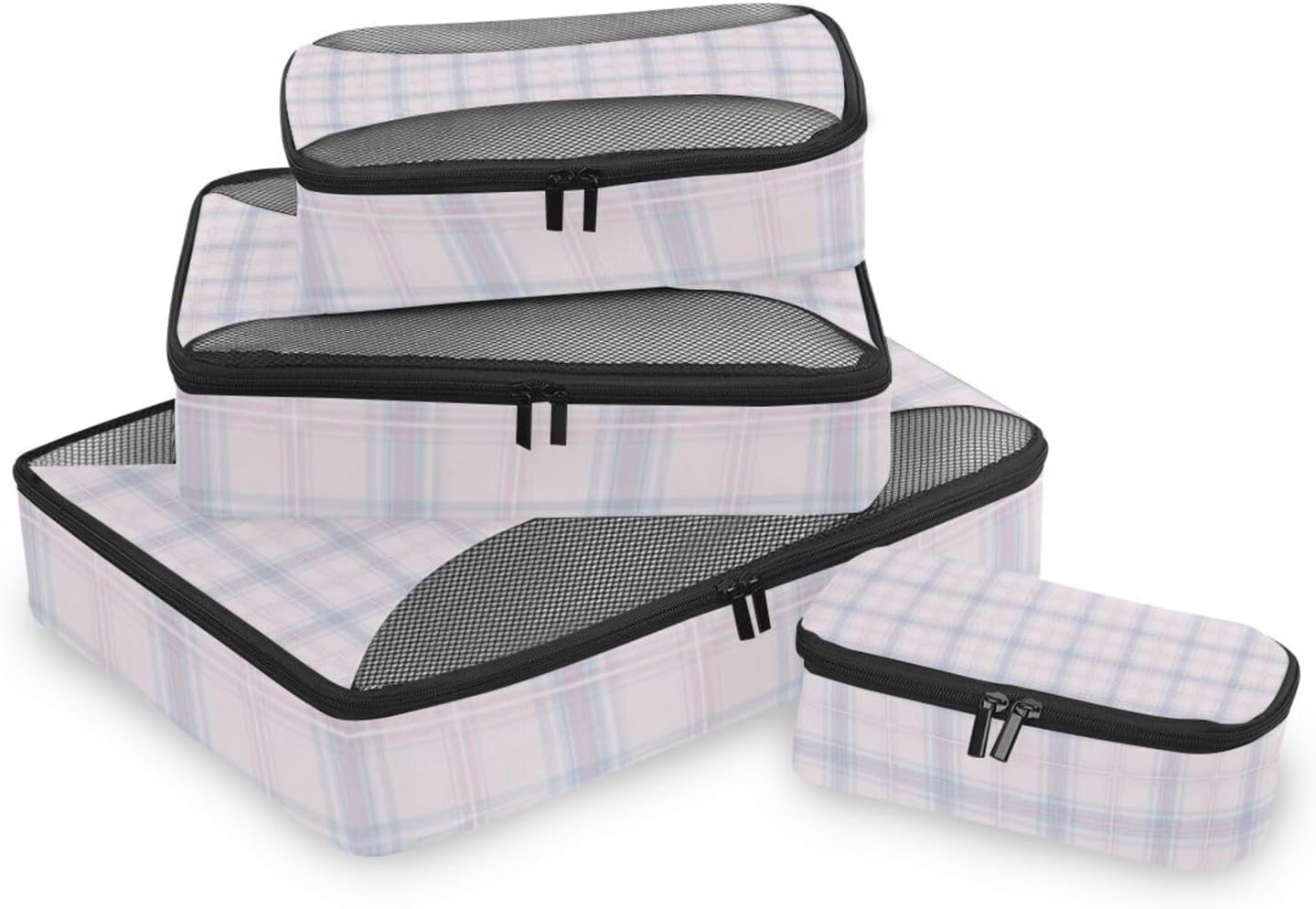 Powder Blue Checkerboard 4 Pcs set organizer travel case Mesh Travel Essentials lightweight large packing cubes