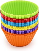 Reusable Silicone Cupcake Baking Cups 24 Pack - Non-Stick Multicolor Muffin Liners, Oven Safe Rainbow Holders for Parties & Baking