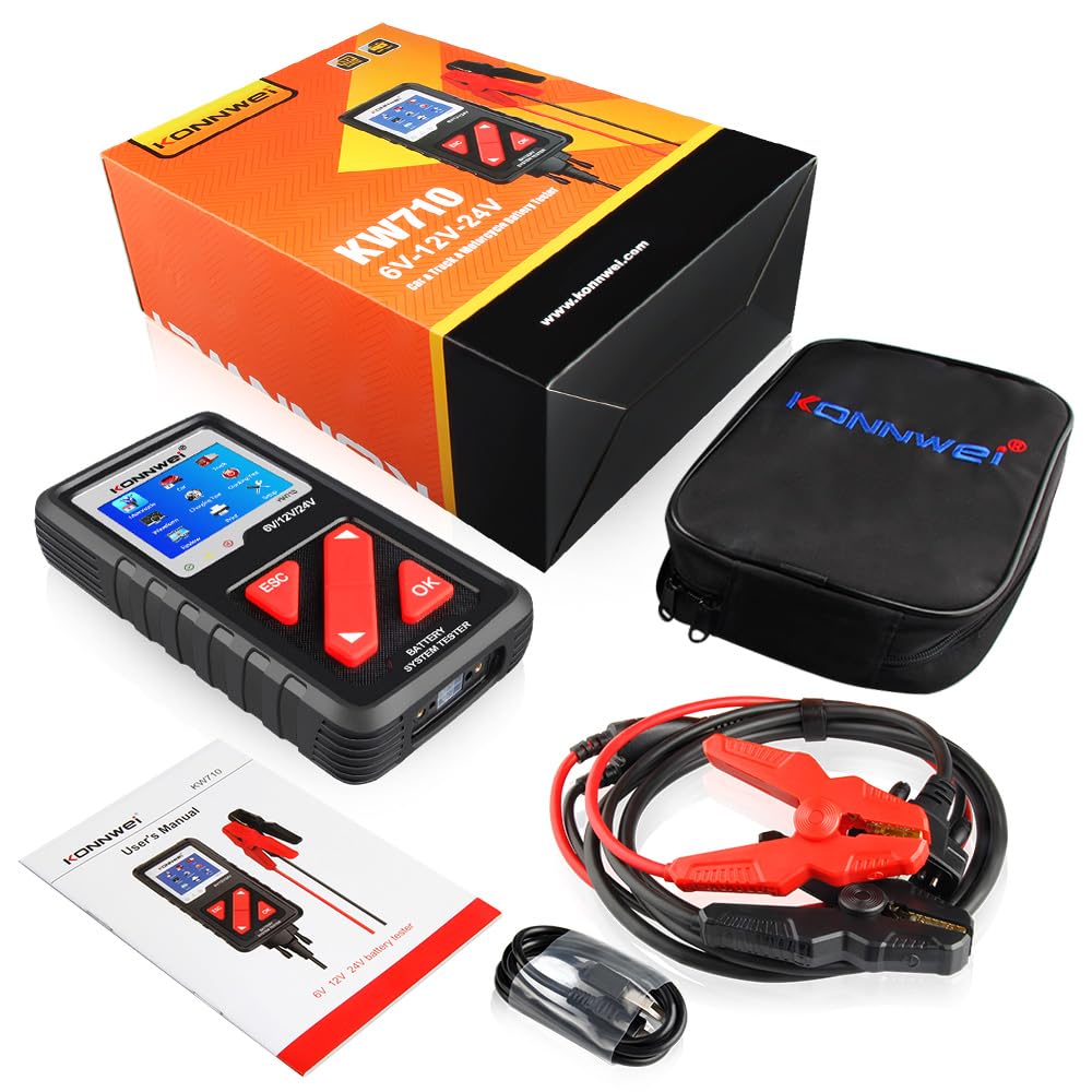 KONNWEI KW710 12 V 24 V tester batteria 100 – 2000 CCA, analizzatore digitale per auto con LCD a colori, tester per sistemi di carica e generatore per auto, camion, moto, barca, SUV, trattore, tester