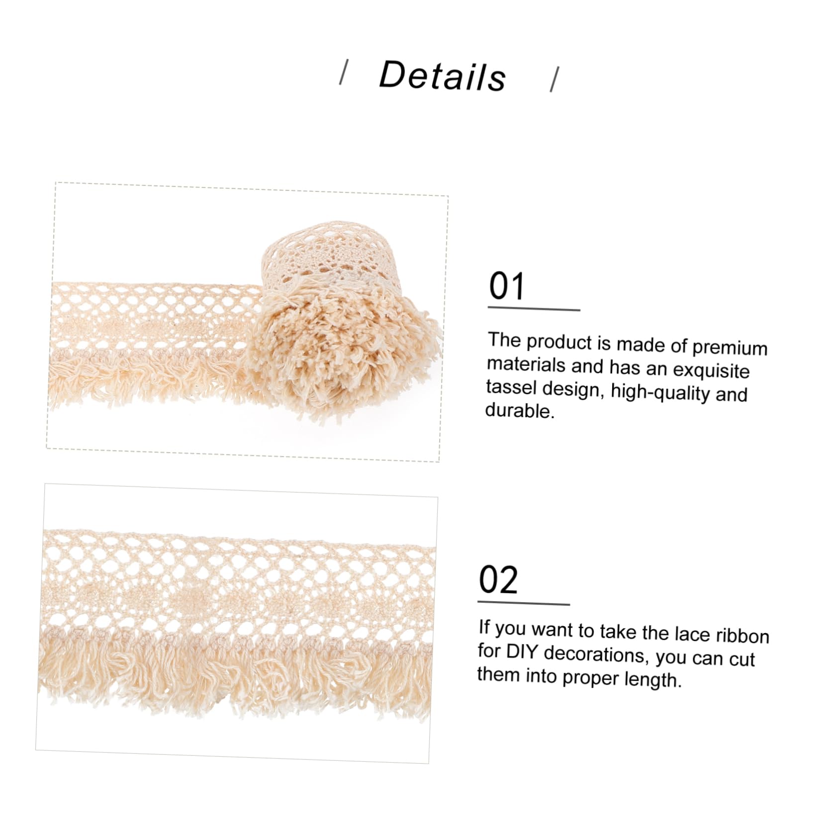 Angoily 2 Stück Baumwoll Fransenspitze Dekorative Diy Bordüre für Tischdecken Kleidung und Handarbeiten für Hochzeiten und Kreative Projekte Yards