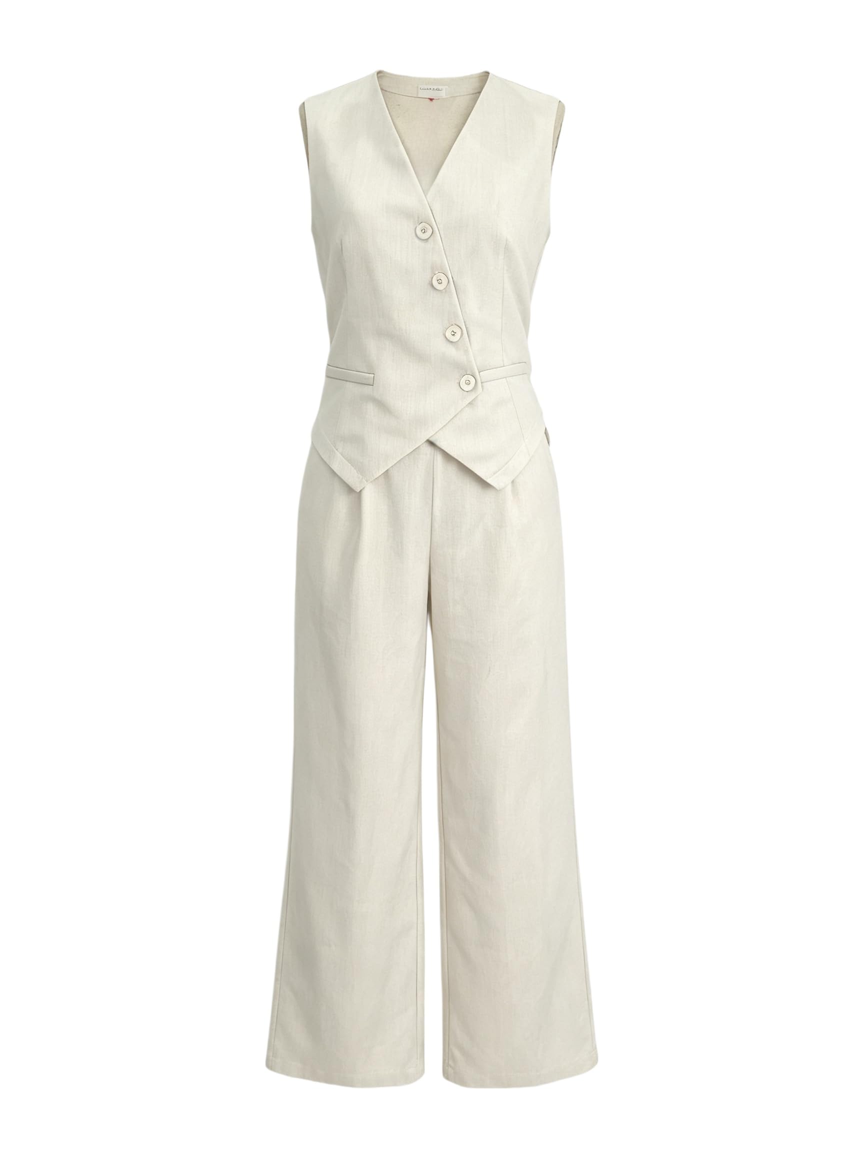 Conjunto Mujer Conjuntos De Dos Piezas Para Mujer: Trajes Casuales De Negocios Elegantes Conjuntos Asimétricos Con Chaleco Tipo Blazer Sin Mangas Y Pantalones De Pierna Ancha Conjuntos A Juego Para