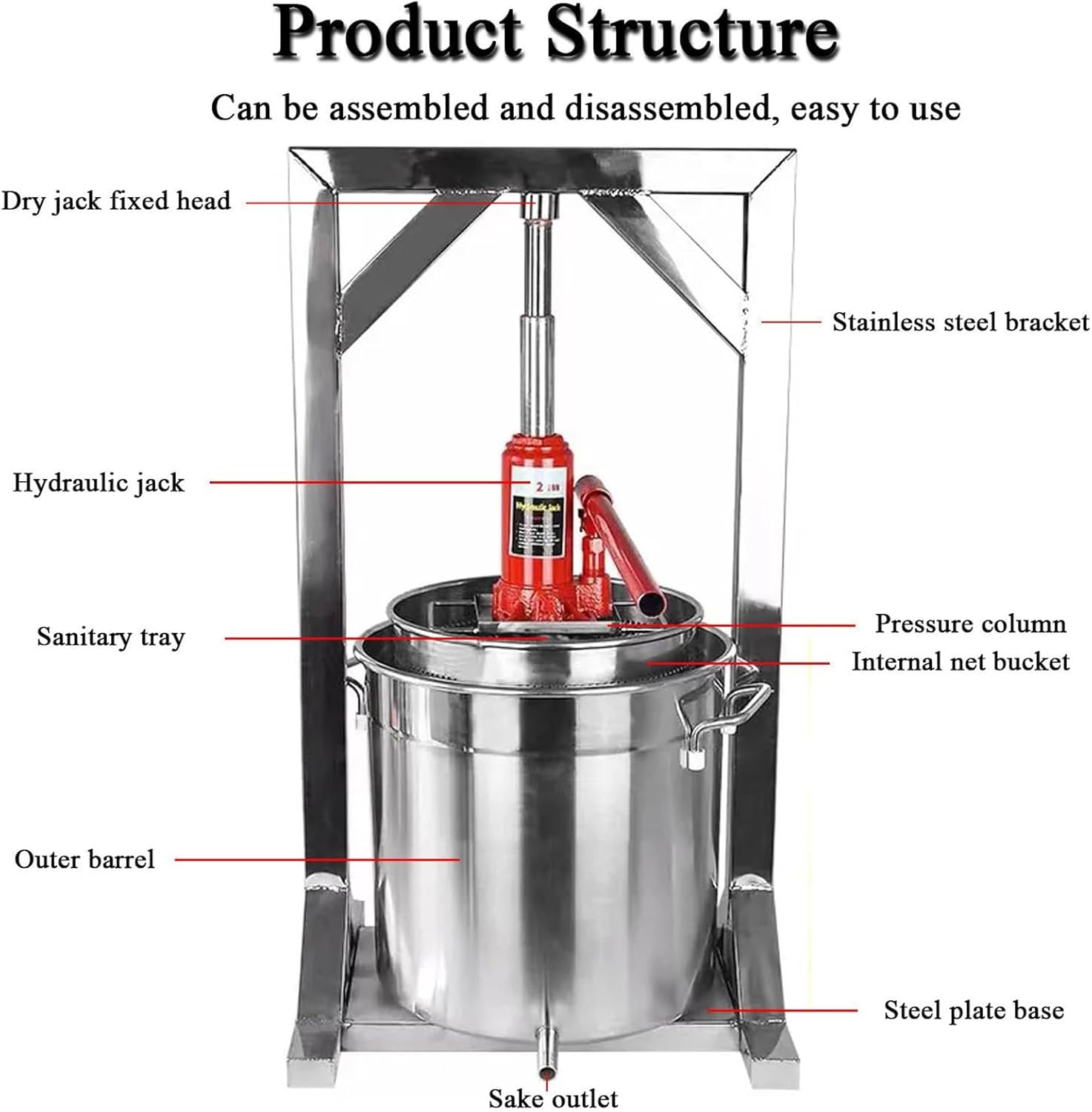 Stainless Steel Hydraulic Fruit Wine Press - Manual Juice Maker for DIY, Perfect for Natural Juice & Wine Production, Durable & Easy to Use