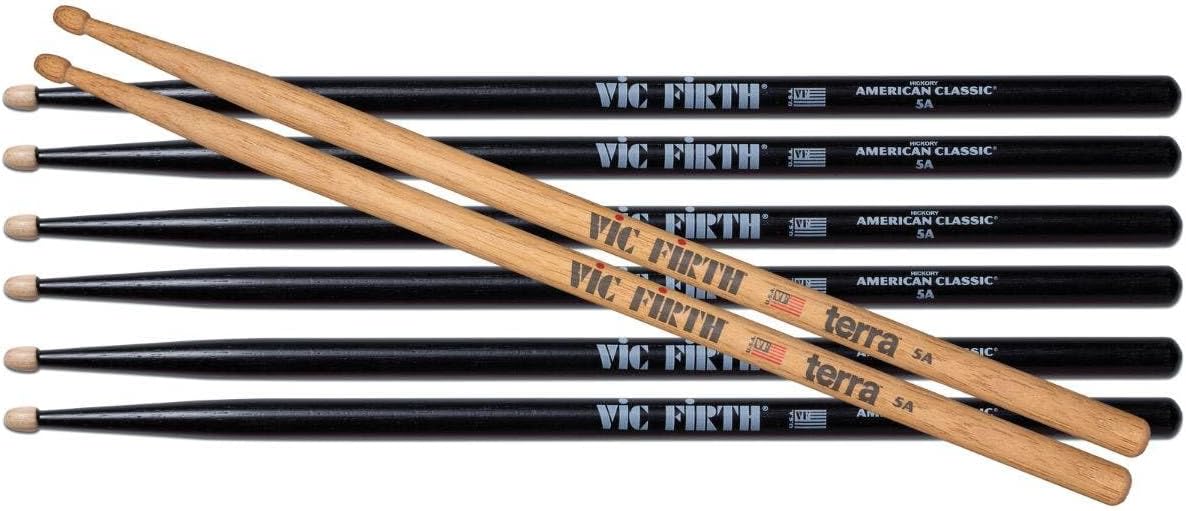 Vic Firth American Classic 4 for 3 Drumstick Value Pack - 5A, Black and Terra