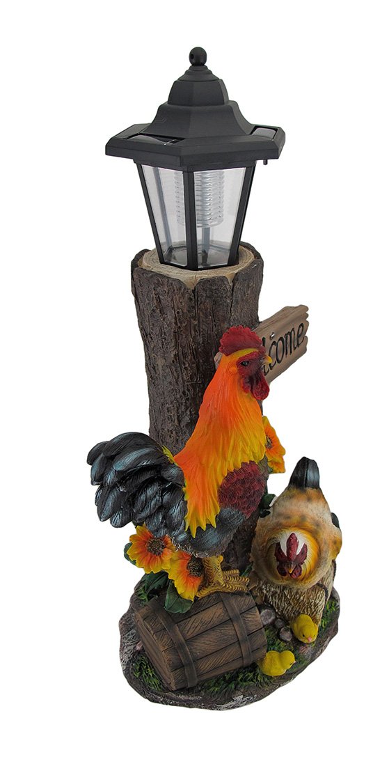 Familia de gallos Solar LED farol Estatua y señal de bienvenida