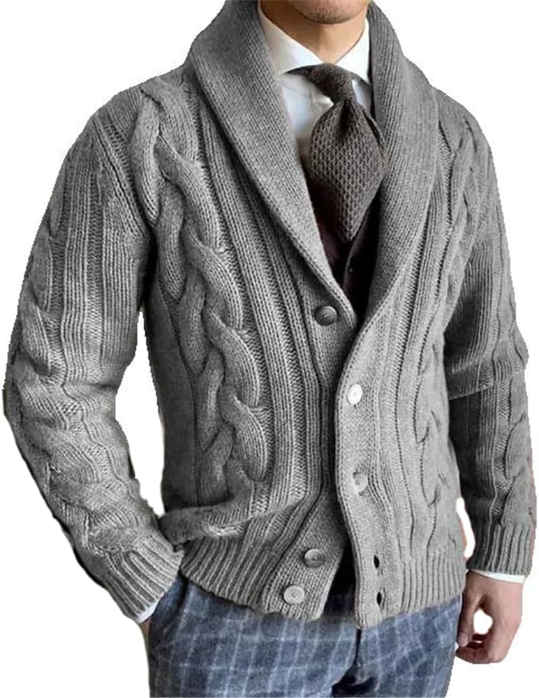 Men Autumn Winter Casual Solid Long Sleeve Button Lapel Loose Sweaters Outerwear Knitted Sweater Cardigans