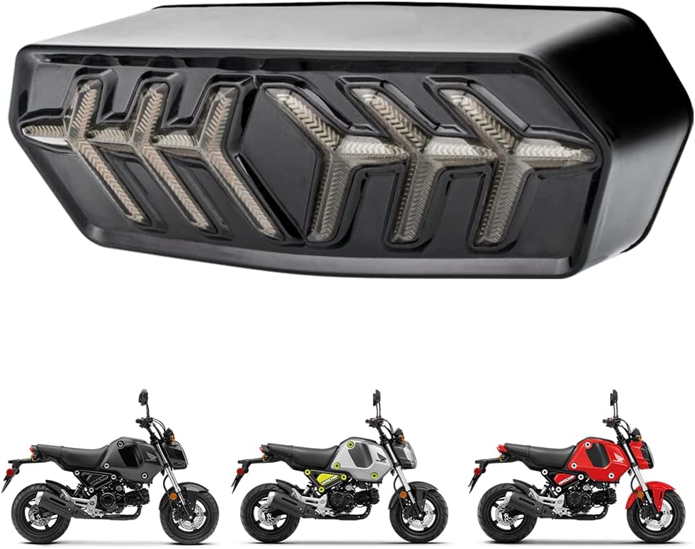 HAZAWA Grom Integrated Tail Light with Turn Signal Sequential Led SMD Motorcycle Taillight assembly Flowing Compatible with Honda Grom MSX125 CBR650 CTX700 CTX700N(Smoke lens)