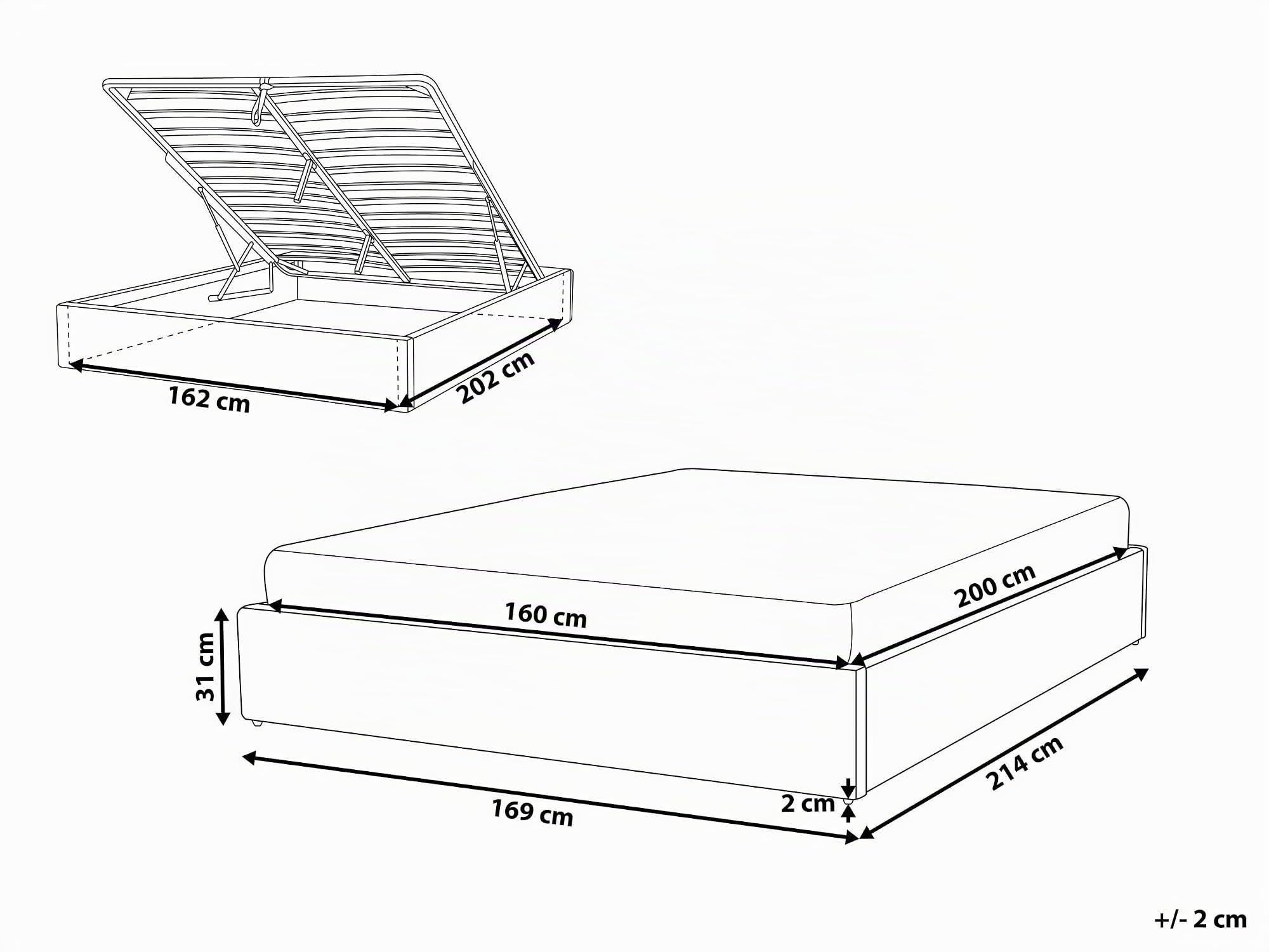 Beliani Letto Imbottito Grigio Effetto Lino con Box Portaoggetti 160 x 200 cm
