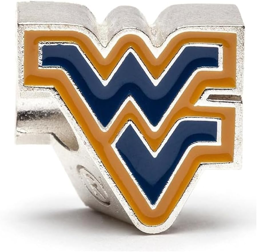 West Virginia Beads for Charm Bracelets - Blue and Gold Flying WV Charm - Hypoallergenic Stainless Steel Charms - WVU Gifts for Women