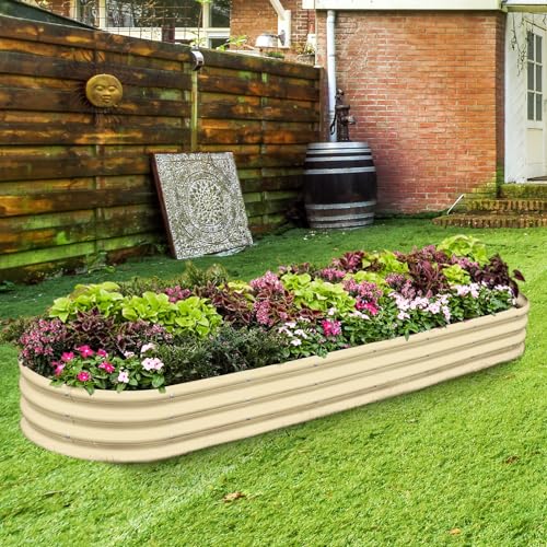 Land Guard 8×2×1ft Galvanized Raised Garden Bed Kit, 108 Gallon Capacity Raised Garden Boxes Outdoor, Oval Metal Raised Garden Beds for Vegetables, Cream Yellow(with 10 Connecting rods) by Land Guard - Used condition - Image 6