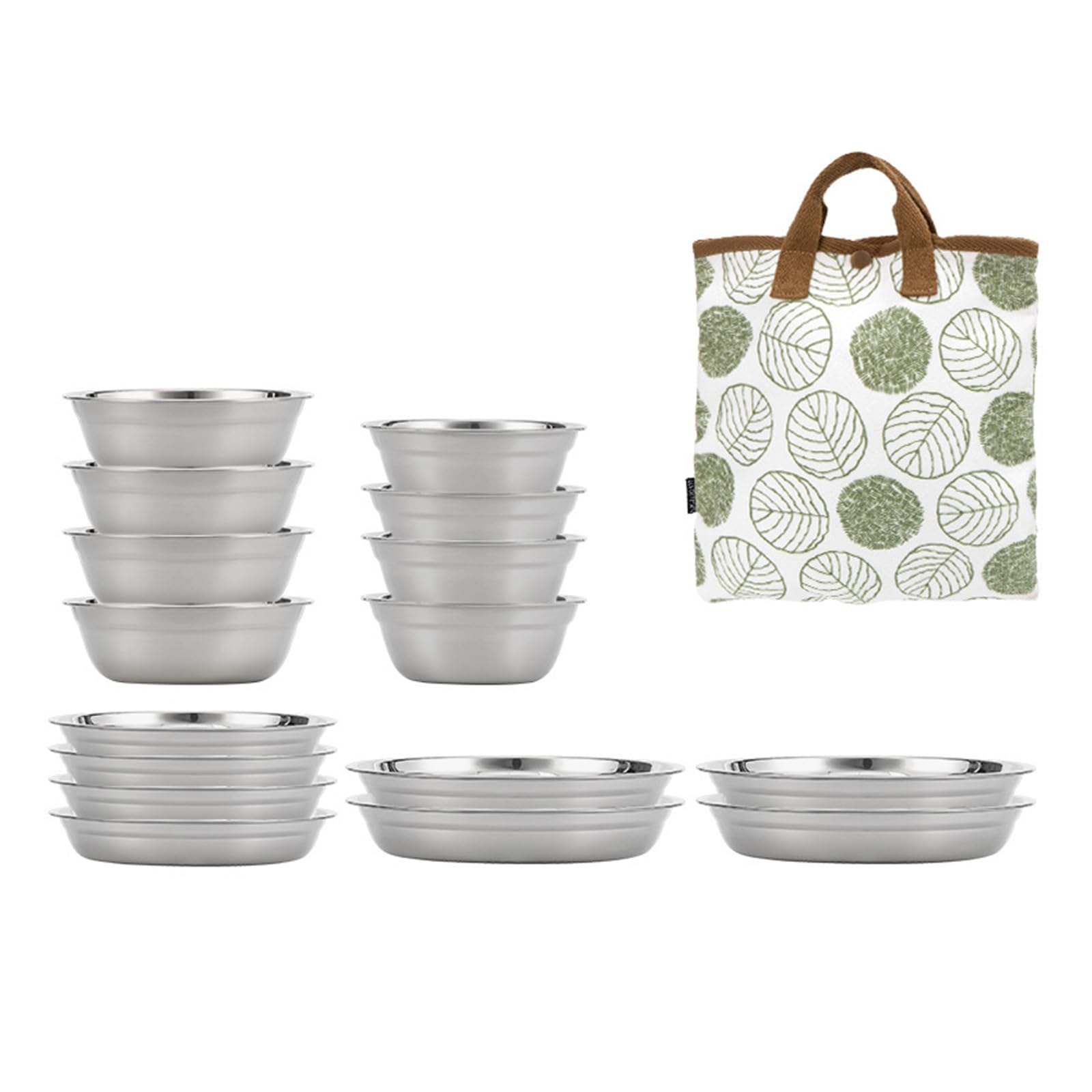 Buxuaaaa 16pcs Multipurpose Dinnerwares Stainless Steel Set Portable Camping Tableware Resistant Dining Dishes Outdoor BBQ Set